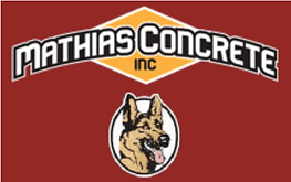 A logo of mathias concrete inc. And a picture of the company 's mascot